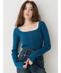 EVRIS（エヴリス）の「フロントホックレースドッキングニットトップス（ニット/セーター）」