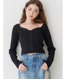 EVRIS | フロントホックレースドッキングニットトップス(ニット/セーター)