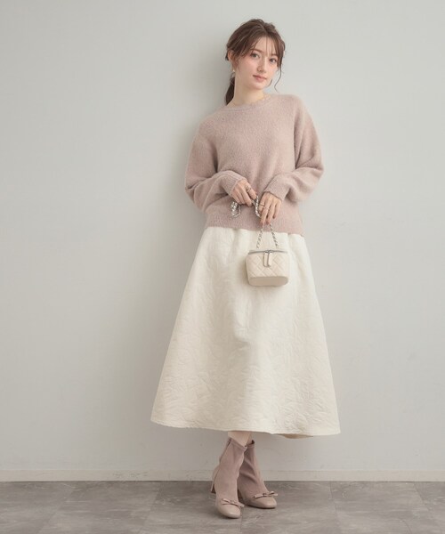 couture brooch（クチュールブローチ）の「【洗える】リーフジャカード フレアスカート（スカート・レディース・ブラック/オフホワイト・38/40/36/42）」の15枚目の写真