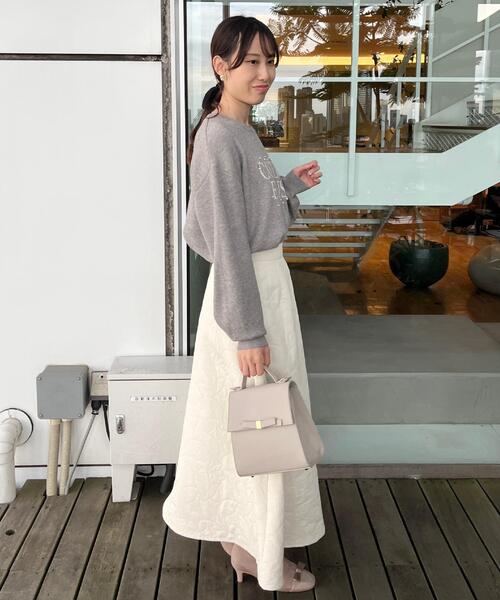 couture brooch（クチュールブローチ）の「【洗える】リーフジャカード フレアスカート（スカート・レディース・ブラック/オフホワイト・38/40/36/42）」の9枚目の写真