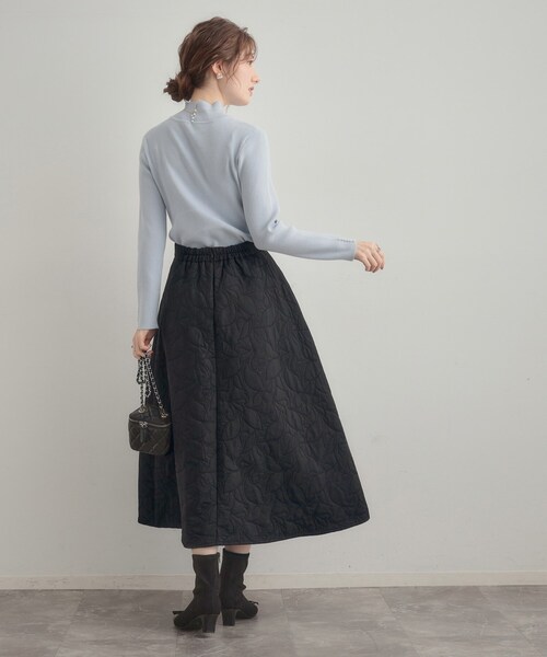 couture brooch（クチュールブローチ）の「【洗える】リーフジャカード フレアスカート（スカート・レディース・ブラック/オフホワイト・38/40/36/42）」の5枚目の写真