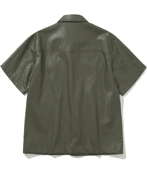 NOT4NERD（ノットフォーナード）の「リンクルレザーハーフシャツ - カーキ（シャツ/ブラウス・レディース・その他・LARGE/X-LARGE/MEDIUM）」の2枚目の写真