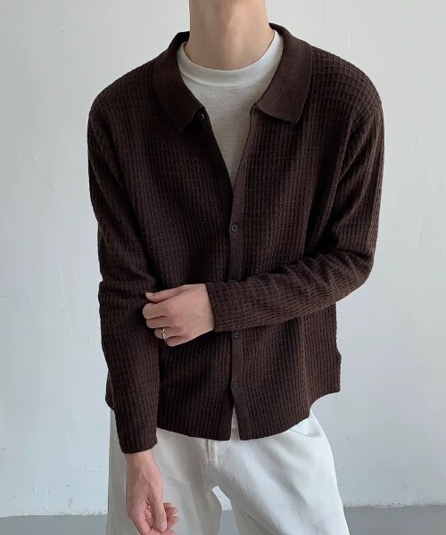 Waffle knit polo (Cardigan) — вафельное поло-кардиган