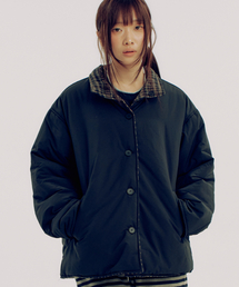 SOME PLACE（サムプレイス）の「ベーシックチェックリバーシブルスタンドハイネックオーバーサイズパディッドミリタリージャケット[ブラック]（ダウンジャケット/コート・レディース）」