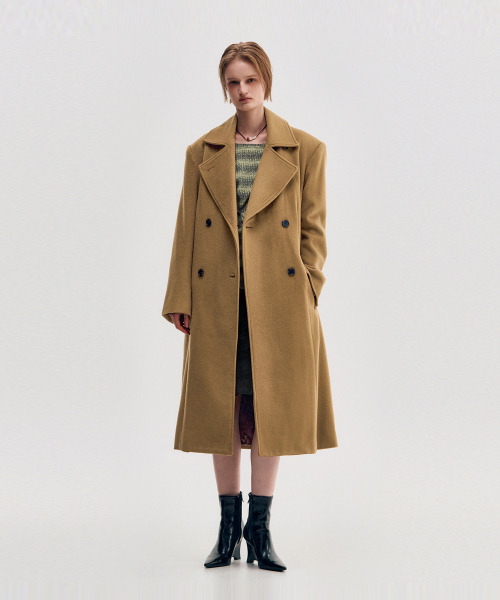 KIMZISU(キムジス)の「WIDE COLLAR OVERSIZED DOUBLE WOOL COAT - CAMEL(チェスターコート・レディース・キャメル・OS)」の5枚目の写真