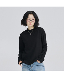 モックネックボーイクロップフィット長袖Tシャツブラック