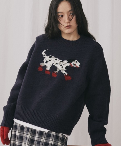 MERLOT(メルロー)の「ダルメシアンジャガードニット(ニット/セーター・レディース・ネイビー/レッド・FREE)」の2枚目の写真