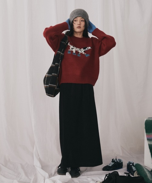 MERLOT(メルロー)の「ダルメシアンジャガードニット(ニット/セーター・レディース・ネイビー/レッド・FREE)」の10枚目の写真