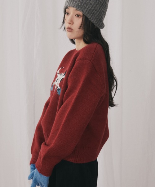 MERLOT(メルロー)の「ダルメシアンジャガードニット(ニット/セーター・レディース・ネイビー/レッド・FREE)」の8枚目の写真