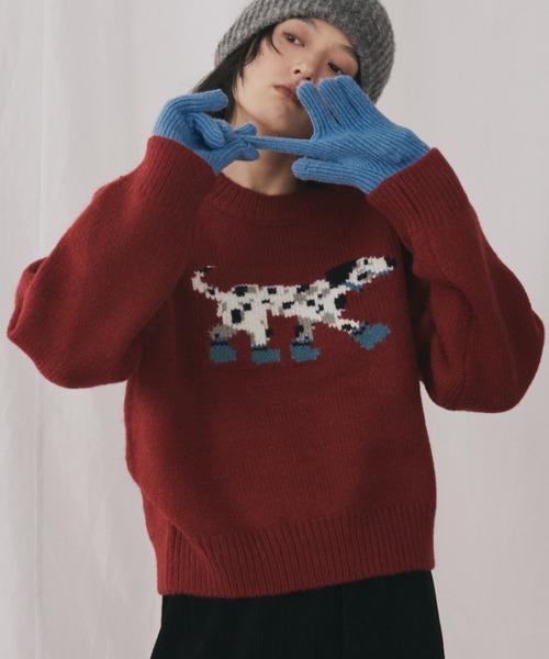 MERLOT(メルロー)の「ダルメシアンジャガードニット(ニット/セーター・レディース・ネイビー/レッド・FREE)」の7枚目の写真