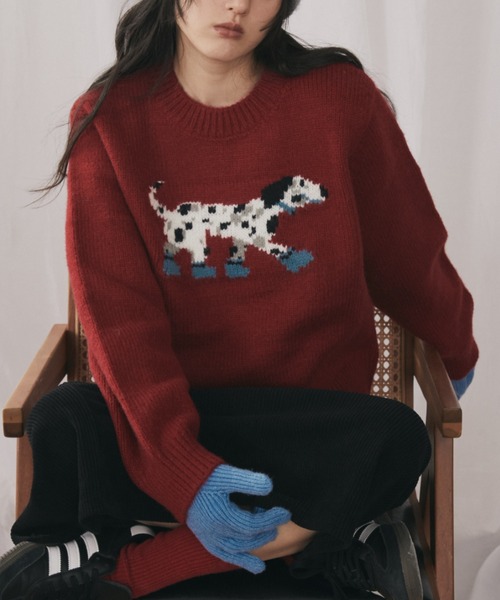 MERLOT(メルロー)の「ダルメシアンジャガードニット(ニット/セーター・レディース・ネイビー/レッド・FREE)」の6枚目の写真