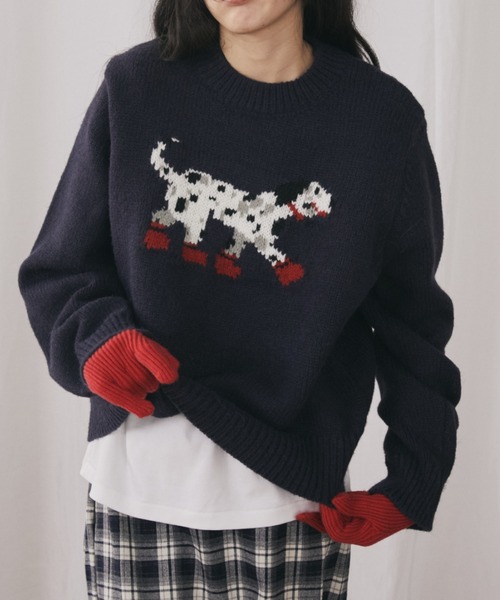 MERLOT(メルロー)の「ダルメシアンジャガードニット(ニット/セーター・レディース・ネイビー/レッド・FREE)」の13枚目の写真