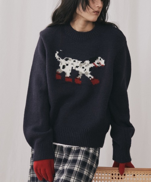 MERLOT(メルロー)の「ダルメシアンジャガードニット(ニット/セーター・レディース・ネイビー/レッド・FREE)」の14枚目の写真
