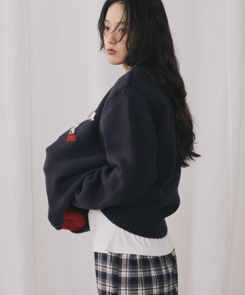 MERLOT(メルロー)の「ダルメシアンジャガードニット(ニット/セーター・レディース・ネイビー/レッド・FREE)」の15枚目の写真