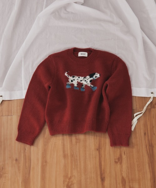 MERLOT(メルロー)の「ダルメシアンジャガードニット(ニット/セーター・レディース・ネイビー/レッド・FREE)」の3枚目の写真