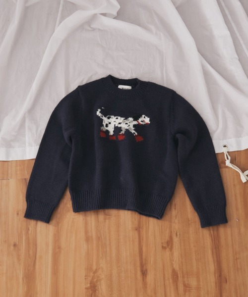 MERLOT(メルロー)の「ダルメシアンジャガードニット(ニット/セーター・レディース・ネイビー/レッド・FREE)」の4枚目の写真