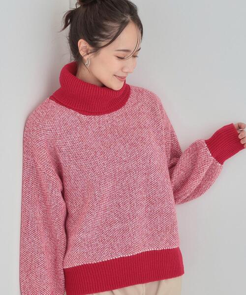 SHOO・LA・RUE（シューラルー）の「【S-LL】さりげないラメ感 配色ジャカード タートルネックニット（ニット/セーター・レディース・ブラック/ブラウン系/ライトグレー/ワインレッド・01/02/03/04）」の4枚目の写真