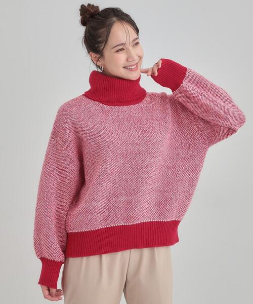 SHOO・LA・RUE（シューラルー）の「【S-LL】さりげないラメ感 配色ジャカード タートルネックニット（ニット/セーター・レディース・ブラック/ブラウン系/ライトグレー/ワインレッド・01/02/03/04）」の21枚目の写真