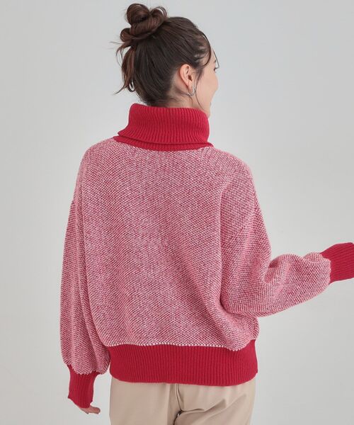 SHOO・LA・RUE（シューラルー）の「【S-LL】さりげないラメ感 配色ジャカード タートルネックニット（ニット/セーター・レディース・ブラック/ブラウン系/ライトグレー/ワインレッド・01/02/03/04）」の20枚目の写真