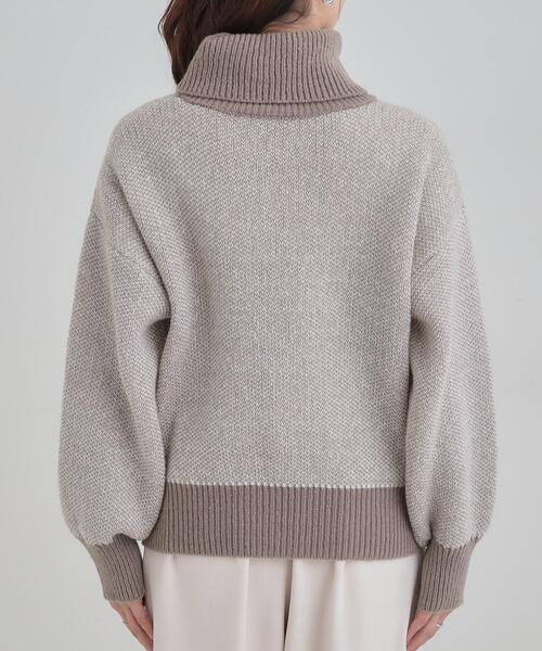 SHOO・LA・RUE（シューラルー）の「【S-LL】さりげないラメ感 配色ジャカード タートルネックニット（ニット/セーター・レディース・ブラック/ブラウン系/ライトグレー/ワインレッド・01/02/03/04）」の15枚目の写真