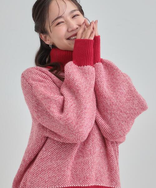 SHOO・LA・RUE（シューラルー）の「【S-LL】さりげないラメ感 配色ジャカード タートルネックニット（ニット/セーター・レディース・ブラック/ブラウン系/ライトグレー/ワインレッド・01/02/03/04）」の10枚目の写真