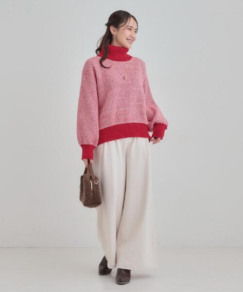 SHOO・LA・RUE（シューラルー）の「【S-LL】さりげないラメ感 配色ジャカード タートルネックニット（ニット/セーター・レディース・ブラック/ブラウン系/ライトグレー/ワインレッド・01/02/03/04）」の9枚目の写真