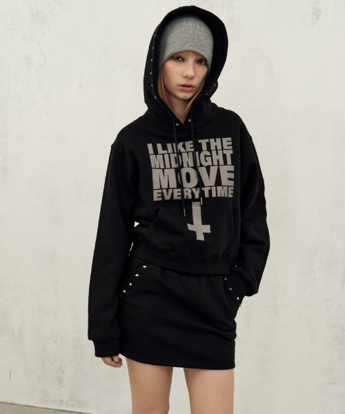 Midnight Move(ミッドナイトムーブ)の「A'GEM/9 × .kom 『MIDNIGHT MOVE/ミッドナイトムーブ』like hood/ライクフードプルオーバーパーカー(パーカー・レディース・グレー/ブラック・FREE)」の4枚目の写真