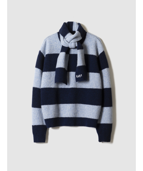 POKER FACE（ポーカーフェイス）の「BLOCK ROUND NECK KINT BLUE/NAVY（ニット/セーター・メンズ・ブルー・46/48/50）」の2枚目の写真