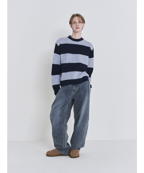 POKER FACE（ポーカーフェイス）の「BLOCK ROUND NECK KINT BLUE/NAVY（ニット/セーター・メンズ・ブルー・46/48/50）」の3枚目の写真