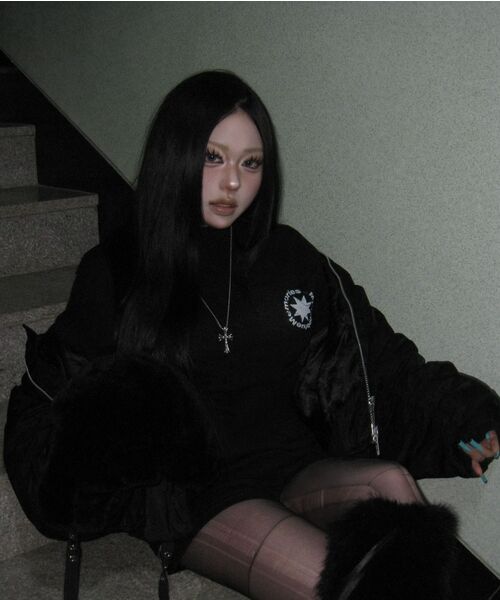 mydeepbluememories（マイディープブルーメモリーズ）の「MM CRACK ROUND LOGO LONG SLEEVE TEE(BLACK)（Tシャツ/カットソー・レディース・ブラック・FREE）」の8枚目の写真