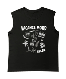 バカンスオーバーサイズスリーブレスTシャツ[ブラック]