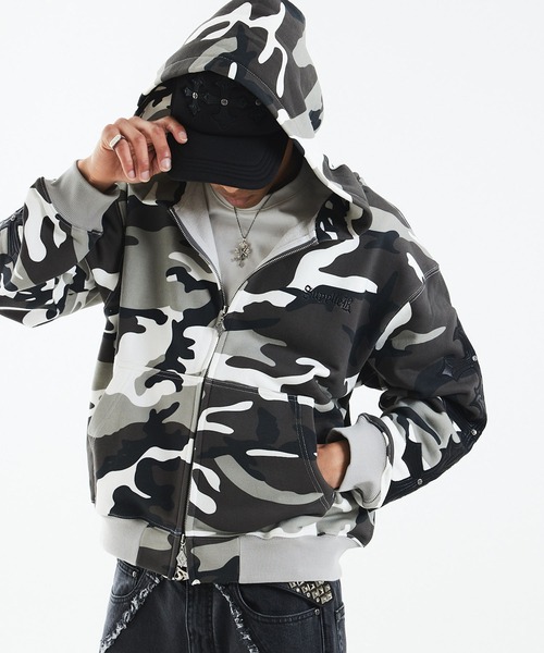 SUPPLIER（サプライヤー）の「ジップフーディ｜Cross Zip Hoodie V2｜SUPPLIER（パーカー・メンズ・ブラック/グレー/グレー系カモフラージュ・SMALL/MEDIUM/XX-LARGE/X-LARGE/LARGE）」の3枚目の写真