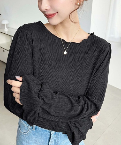 moment+(モーメントプラス)の「キャンディスリーブ長袖シアークレープトップス(Tシャツ/カットソー・レディース・ブラック/ブラウン/アイボリー/杢グレー・M)」の12枚目の写真