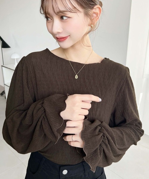 moment+(モーメントプラス)の「キャンディスリーブ長袖シアークレープトップス(Tシャツ/カットソー・レディース・ブラック/ブラウン/アイボリー/杢グレー・M)」の8枚目の写真