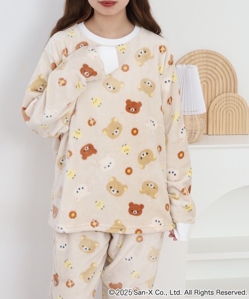 リラックマ プリントボアフリース 総柄上下セット（ルームウェア