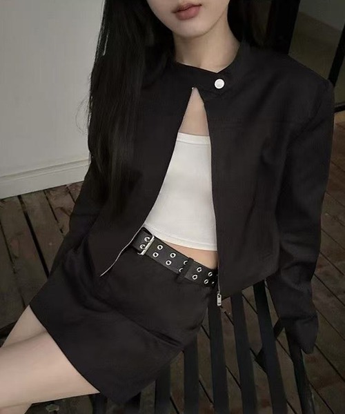 WEGO（ウィゴー）の「WEGO/Y2Kスリムクロップドジャケット（ノーカラージャケット・レディース・ブラック・LARGE/MEDIUM）」の8枚目の写真