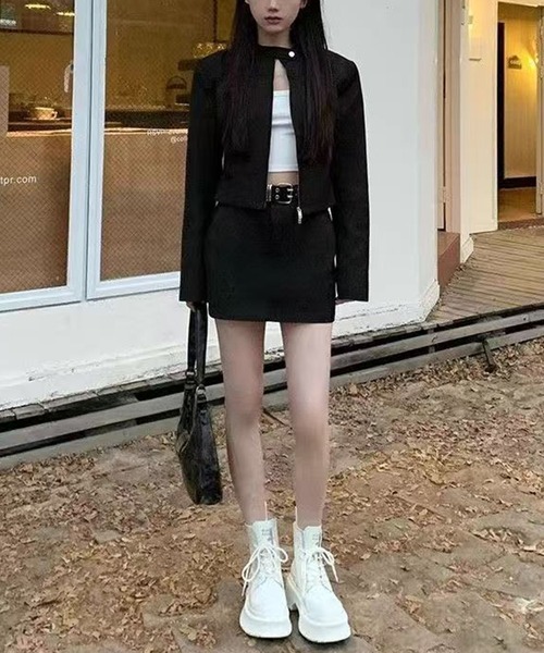 WEGO（ウィゴー）の「WEGO/Y2Kスリムクロップドジャケット（ノーカラージャケット・レディース・ブラック・LARGE/MEDIUM）」の3枚目の写真