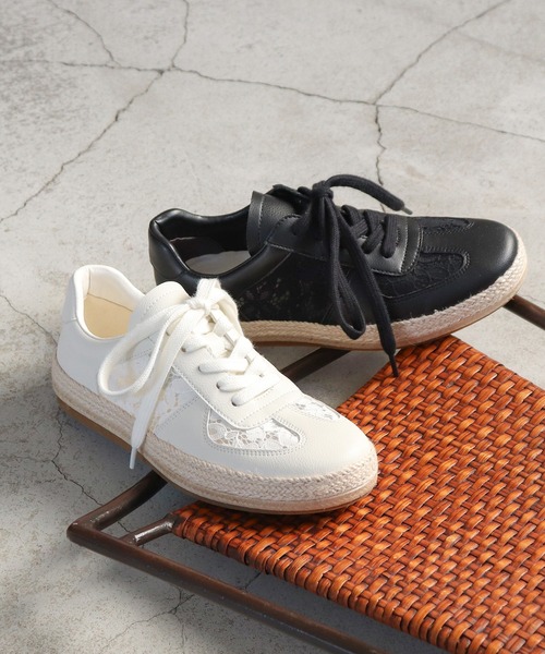 あしながおじさん（アシナガオジサン）の「ジュートメッシュスニーカー　5110003（スニーカー・レディース・ブラック/オフホワイト・23.5cm/23cm/22.5cm/24.5cm/24cm）」の2枚目の写真