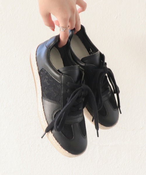 あしながおじさん（アシナガオジサン）の「ジュートメッシュスニーカー　5110003（スニーカー・レディース・ブラック/オフホワイト・23.5cm/23cm/22.5cm/24.5cm/24cm）」の8枚目の写真