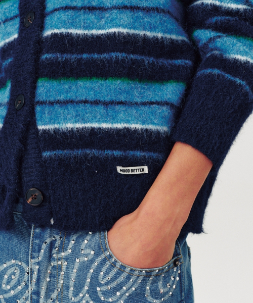 MOODBETTER(ムード ベター)の「HAIRY STRIPE KNIT CARDIGAN BLUE(カーディガン/ボレロ・レディース・その他・FREE)」の5枚目の写真