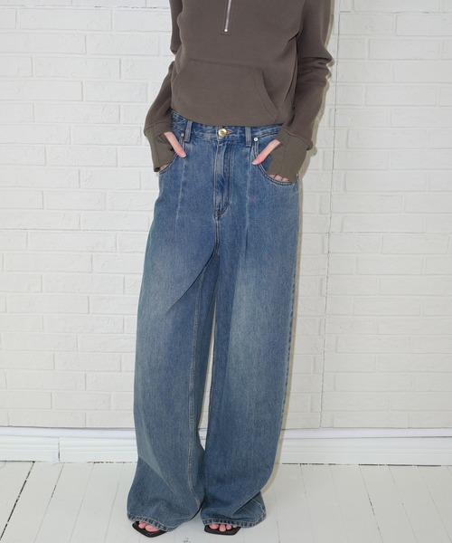 SOLWEIGE(ソルヴェイグ)の「【SOLWEIGE】ウォッシュド加工 ヴィンテージ風 ワイドデニムパンツ(デニムパンツ・レディース・インディゴブルー・S/XS/M)」の1枚目の写真
