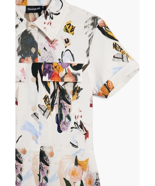 Desigual（デシグアル）の「花柄コラージュプリント 半袖シャツドレス ワンピース（ワンピース・レディース・ホワイト・S/L/XL/XS/M）」の5枚目の写真