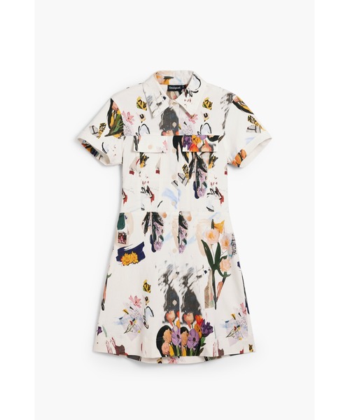 Desigual（デシグアル）の「花柄コラージュプリント 半袖シャツドレス ワンピース（ワンピース・レディース・ホワイト・S/L/XL/XS/M）」の3枚目の写真