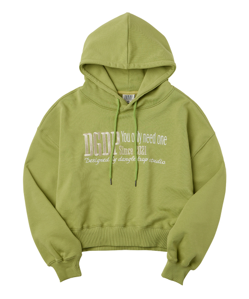 DANGLEDROP(ダングルドロップ)の「DGDP YOU NEED刺繍クロップフードオリーブグリーン(パーカー・レディース・その他・S/M)」の1枚目の写真