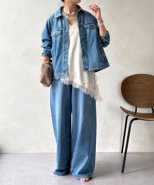 DouDou（ドゥドゥ）の「ショート丈アシメレースキャミ（シャツ/ブラウス・レディース・グレー/ブラック/アイボリー・FREE）」の4枚目の写真