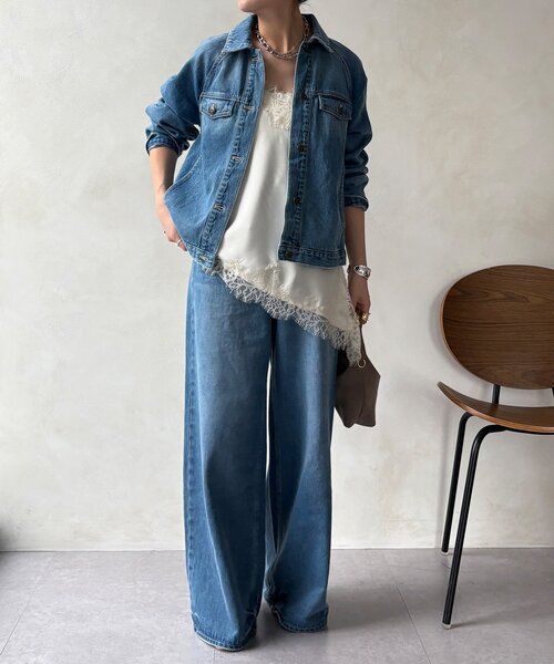 DouDou（ドゥドゥ）の「ショート丈アシメレースキャミ（シャツ/ブラウス・レディース・グレー/ブラック/アイボリー・FREE）」の5枚目の写真