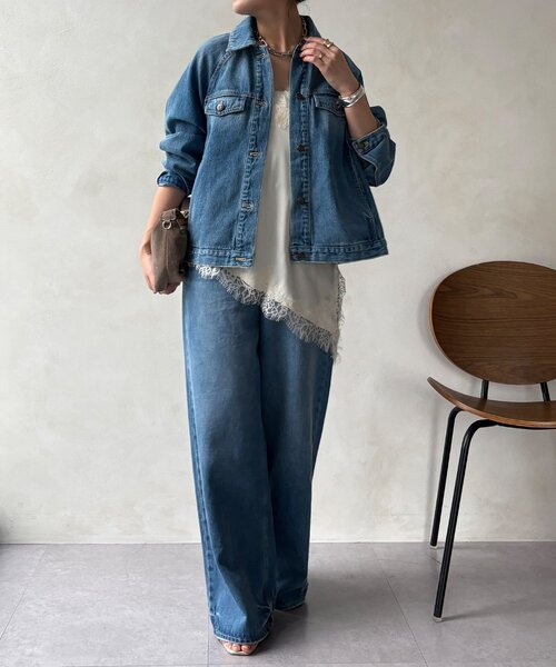 DouDou（ドゥドゥ）の「ショート丈アシメレースキャミ（シャツ/ブラウス・レディース・グレー/ブラック/アイボリー・FREE）」の7枚目の写真