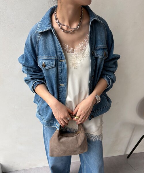 DouDou（ドゥドゥ）の「ショート丈アシメレースキャミ（シャツ/ブラウス・レディース・グレー/ブラック/アイボリー・FREE）」の9枚目の写真