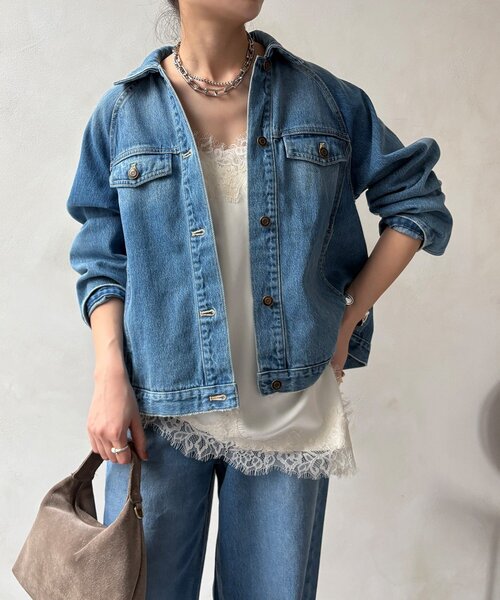 DouDou（ドゥドゥ）の「ショート丈アシメレースキャミ（シャツ/ブラウス・レディース・グレー/ブラック/アイボリー・FREE）」の10枚目の写真