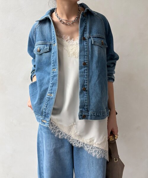 DouDou（ドゥドゥ）の「ショート丈アシメレースキャミ（シャツ/ブラウス・レディース・グレー/ブラック/アイボリー・FREE）」の11枚目の写真